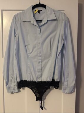 Victoria's Secret Light Blue Button-Front Lace Trim Bodysuit